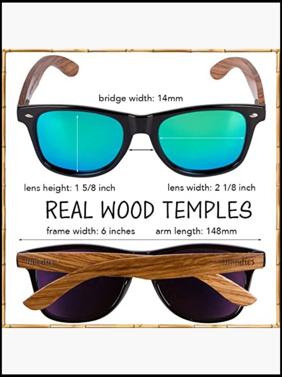 Real Zebra Wood Sunglasses with Green Mirrored Polarized Lens main image 6